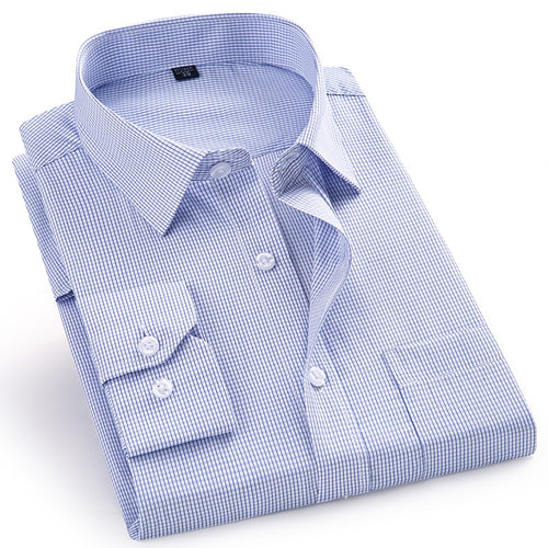 High Quality Men's Dress Casual Plaid Long Sleeved Shirt Male Regular Fit Blue Purple 4XL 5XL 6XL 7XL 8XL Plus Size Shirts