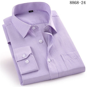 High Quality Men's Dress Casual Plaid Long Sleeved Shirt Male Regular Fit Blue Purple 4XL 5XL 6XL 7XL 8XL Plus Size Shirts