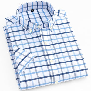 Men's Standard-fit Short Sleeve Dress Shirts Patch Chest Pocket Summer Casual Solid/plaid/striped Button-down Collar Tops Shirt