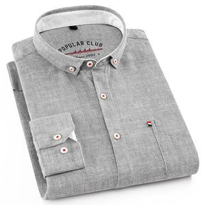 Men's Regular-Fit Long-Sleeve Linen Cotton Shirt Patch Single Chest Pocket Button-collar Summer Thin Breath Solid Casual Shirts