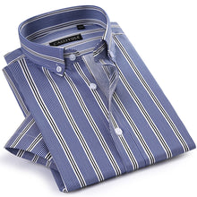 Load image into Gallery viewer, Men's Formal Short Sleeve Multi Striped Office Shirts Comfortable Slim Fit 100% Cotton Thin Casual Button Collar Dress Shirt