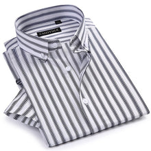 Load image into Gallery viewer, Men&#39;s Formal Short Sleeve Multi Striped Office Shirts Comfortable Slim Fit 100% Cotton Thin Casual Button Collar Dress Shirt