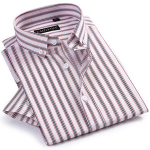 Men's Formal Short Sleeve Multi Striped Office Shirts Comfortable Slim Fit 100% Cotton Thin Casual Button Collar Dress Shirt