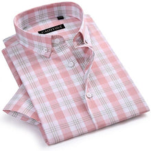Load image into Gallery viewer, Men&#39;s Checkered Plaid Short Sleeve Dress Shirt Worn-in Comfortable Pure Cotton Thin Smart Casual Regular-fit Button-down Shirts