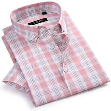 Load image into Gallery viewer, Men's Checkered Plaid Short Sleeve Dress Shirt Worn-in Comfortable Pure Cotton Thin Smart Casual Regular-fit Button-down Shirts