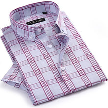 Load image into Gallery viewer, Men&#39;s Checkered Plaid Short Sleeve Dress Shirt Worn-in Comfortable Pure Cotton Thin Smart Casual Regular-fit Button-down Shirts