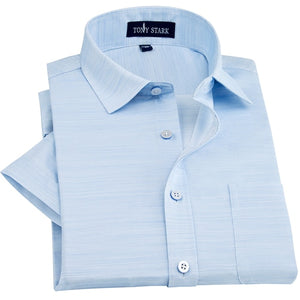 Men's Regular-fit Short Sleeve Cotton Linen Shirts Patch Single Chest Pocket Male Work Office Brief Thin Plaid Print Dress Shirt
