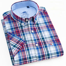 Load image into Gallery viewer, Men's Standard-Fit Short-Sleeve Checkered Plaid Shirt Patch Chest Pocket Casual  Button-down Comfortable Cotton Dress Shirts