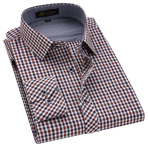 Men's Classic Plaid Checkered Dress Shirt Single Pocket Smart Casual Formal Male Business Regular-fit Long Sleeve Work Shirts