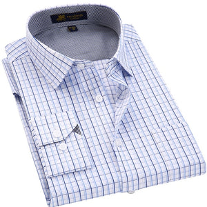 Men's Classic Plaid Checkered Dress Shirt Single Pocket Smart Casual Formal Male Business Regular-fit Long Sleeve Work Shirts