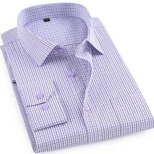 Men's Classic Plaid Checkered Dress Shirt Single Pocket Smart Casual Formal Male Business Regular-fit Long Sleeve Work Shirts
