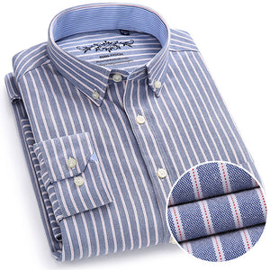 Men's Plaid Checked Oxford Button-down Shirt Chest Pocket Smart Casual Classic Contrast Standard-fit Long Sleeve Dress Shirts