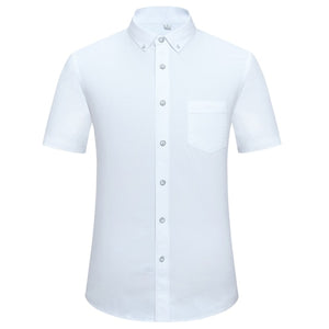 Men's Checked Standard-fit Short-Sleeve Dress Shirt Thin Soft Striped/Plaid Button-down Collar Oxford Cotton Shirts