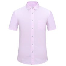 Load image into Gallery viewer, Men's Checked Standard-fit Short-Sleeve Dress Shirt Thin Soft Striped/Plaid Button-down Collar Oxford Cotton Shirts