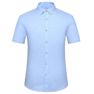 Men's Checked Standard-fit Short-Sleeve Dress Shirt Thin Soft Striped/Plaid Button-down Collar Oxford Cotton Shirts