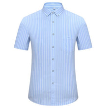 Load image into Gallery viewer, Men's Checked Standard-fit Short-Sleeve Dress Shirt Thin Soft Striped/Plaid Button-down Collar Oxford Cotton Shirts