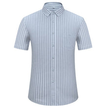 Load image into Gallery viewer, Men's Checked Standard-fit Short-Sleeve Dress Shirt Thin Soft Striped/Plaid Button-down Collar Oxford Cotton Shirts