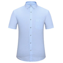 Load image into Gallery viewer, Men's Checked Standard-fit Short-Sleeve Dress Shirt Thin Soft Striped/Plaid Button-down Collar Oxford Cotton Shirts