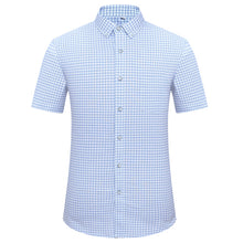 Load image into Gallery viewer, Men's Checked Standard-fit Short-Sleeve Dress Shirt Thin Soft Striped/Plaid Button-down Collar Oxford Cotton Shirts