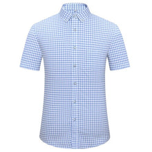 Load image into Gallery viewer, Men's Checked Standard-fit Short-Sleeve Dress Shirt Thin Soft Striped/Plaid Button-down Collar Oxford Cotton Shirts