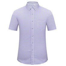 Load image into Gallery viewer, Men&#39;s Checked Standard-fit Short-Sleeve Dress Shirt Thin Soft Striped/Plaid Button-down Collar Oxford Cotton Shirts