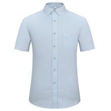 Load image into Gallery viewer, Men's Checked Standard-fit Short-Sleeve Dress Shirt Thin Soft Striped/Plaid Button-down Collar Oxford Cotton Shirts