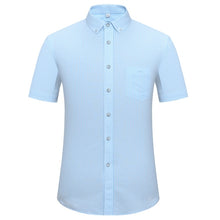 Load image into Gallery viewer, Men's Checked Standard-fit Short-Sleeve Dress Shirt Thin Soft Striped/Plaid Button-down Collar Oxford Cotton Shirts