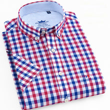 Load image into Gallery viewer, Men's Standard-Fit Short-Sleeve Checkered Plaid Shirt Patch Chest Pocket Casual  Button-down Comfortable Cotton Dress Shirts