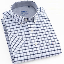 Load image into Gallery viewer, Men's Standard-Fit Short-Sleeve Checkered Plaid Shirt Patch Chest Pocket Casual  Button-down Comfortable Cotton Dress Shirts