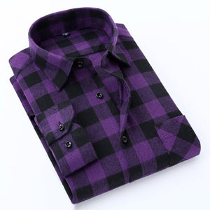 Men's Standard-fit Check Plaid Soft-brushed Shirt Patch Chest Pocket Comfortable Casual Checkered Work Tops Long SLeeve Shirts