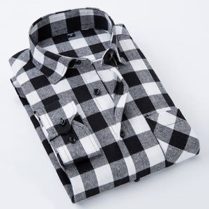 Men's Standard-fit Check Plaid Soft-brushed Shirt Patch Chest Pocket Comfortable Casual Checkered Work Tops Long SLeeve Shirts