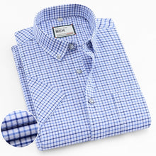 Load image into Gallery viewer, Men&#39;s Thin Short-Sleeve Stripe Pocket Stretch Oxford Shirt Button Down Collar Standard-fit 100% Cotton Dress Shirts
