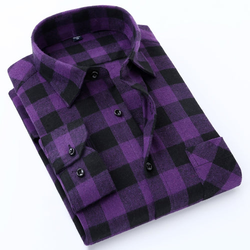 Men's Standard-fit Check Plaid Soft-brushed Shirt Patch Chest Pocket Comfortable Casual Checkered Work Tops Long SLeeve Shirts