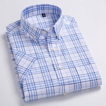 Load image into Gallery viewer, Men&#39;s Casual Short-Sleeve Checkered Shirts Standard-fit Summer Thin Soft 100% Cotton Button-down Plaid Striped Dress Shirt