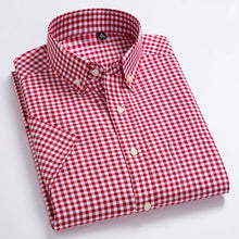 Load image into Gallery viewer, Men&#39;s Casual Short-Sleeve Checkered Shirts Standard-fit Summer Thin Soft 100% Cotton Button-down Plaid Striped Dress Shirt