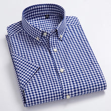 Load image into Gallery viewer, Men&#39;s Casual Short-Sleeve Checkered Shirts Standard-fit Summer Thin Soft 100% Cotton Button-down Plaid Striped Dress Shirt