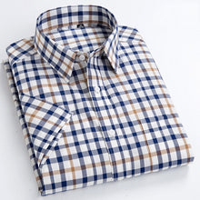 Load image into Gallery viewer, Men&#39;s Casual Short-Sleeve Checkered Shirts Standard-fit Summer Thin Soft 100% Cotton Button-down Plaid Striped Dress Shirt