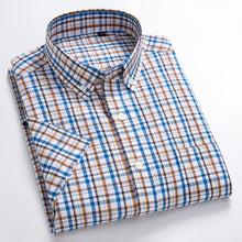 Load image into Gallery viewer, Men&#39;s Casual Short-Sleeve Checkered Shirts Standard-fit Summer Thin Soft 100% Cotton Button-down Plaid Striped Dress Shirt