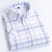 Load image into Gallery viewer, Men&#39;s Casual Short-Sleeve Checkered Shirts Standard-fit Summer Thin Soft 100% Cotton Button-down Plaid Striped Dress Shirt