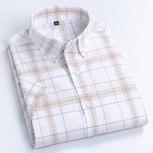 Load image into Gallery viewer, Men&#39;s Casual Short-Sleeve Checkered Shirts Standard-fit Summer Thin Soft 100% Cotton Button-down Plaid Striped Dress Shirt