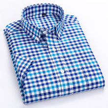 Load image into Gallery viewer, Men&#39;s Casual Short-Sleeve Checkered Shirts Standard-fit Summer Thin Soft 100% Cotton Button-down Plaid Striped Dress Shirt