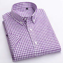 Load image into Gallery viewer, Men&#39;s Casual Short-Sleeve Checkered Shirts Standard-fit Summer Thin Soft 100% Cotton Button-down Plaid Striped Dress Shirt