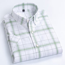 Load image into Gallery viewer, Men&#39;s Casual Short-Sleeve Checkered Shirts Standard-fit Summer Thin Soft 100% Cotton Button-down Plaid Striped Dress Shirt