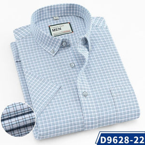 Mens 100% Cotton plaid Casual Shirt Fashion man Shirt short sleeve Oxford Shirts Brand Mens Dress Shirt Summer